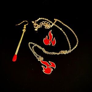 Flashy Enamelled Earring & Necklace Set